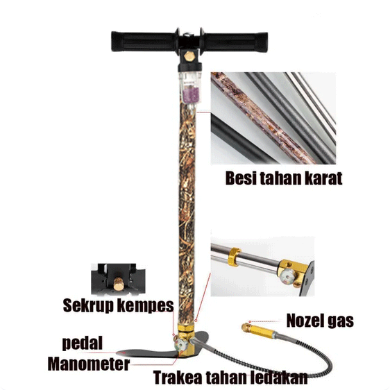 Pompa Tangan PCP/HPA HSP 6000 PSI - Kaki Paten Anti Slip & Built-in Filter
